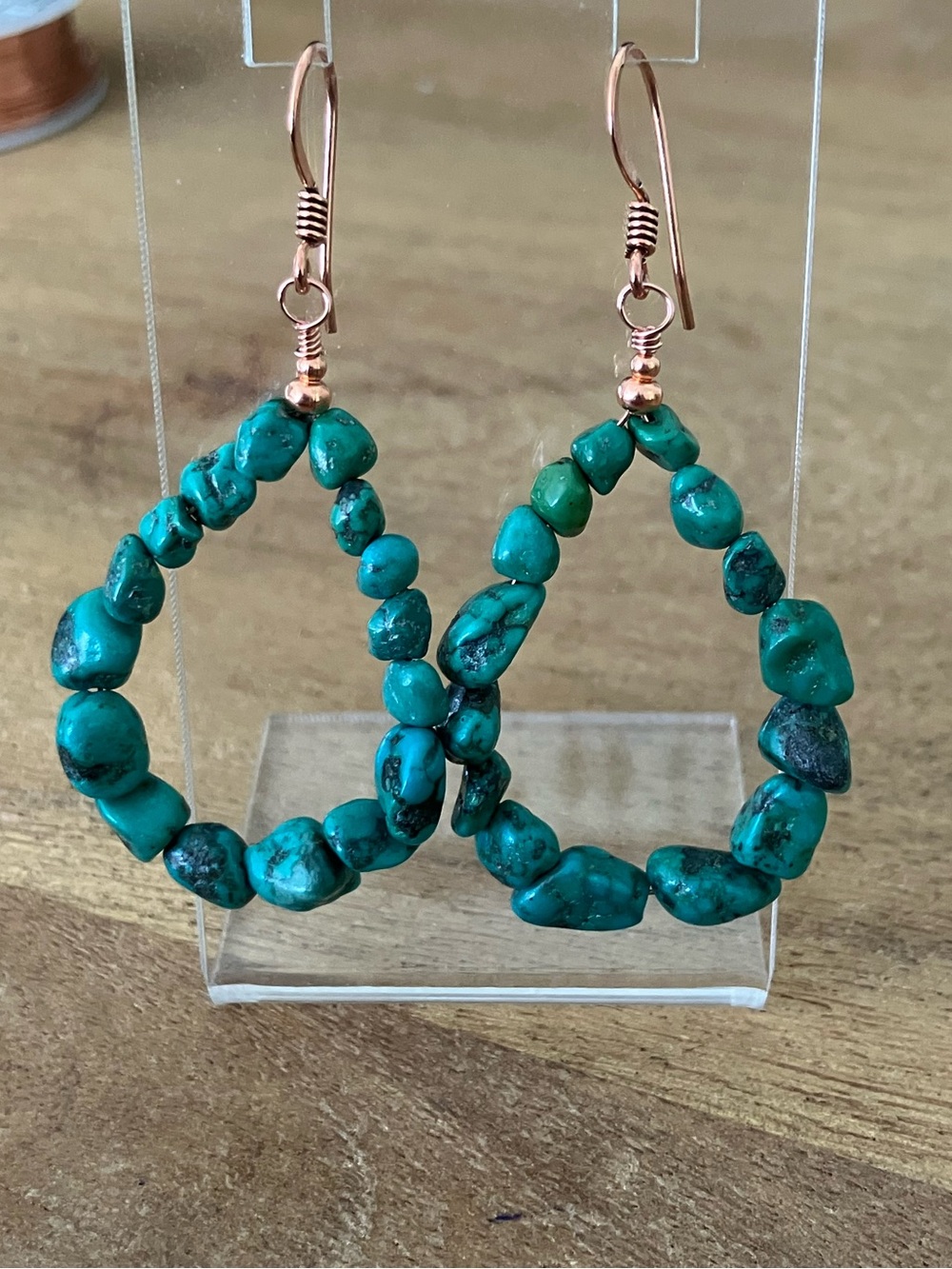 EXAMPLE Handcrafted Turquoise Teardrop Stone Earrings with Rose Gold Hooks